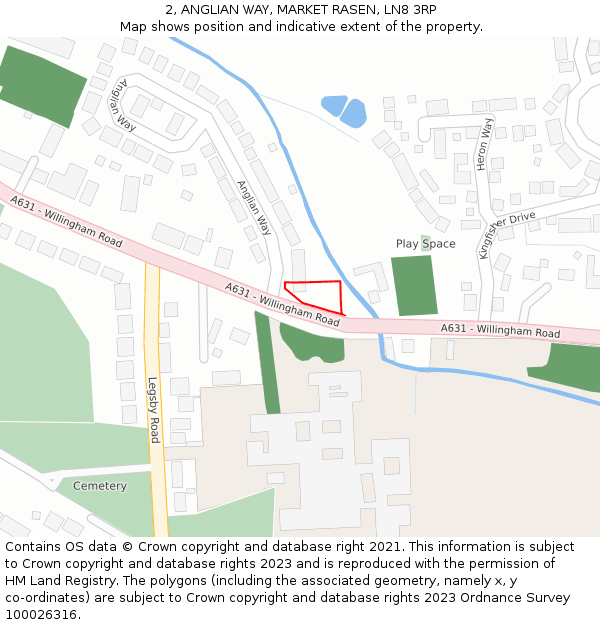 2, ANGLIAN WAY, MARKET RASEN, LN8 3RP: Location map and indicative extent of plot