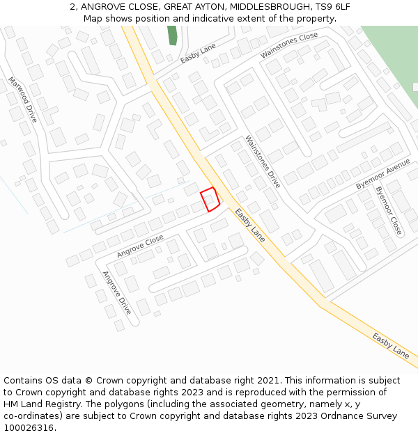 2, ANGROVE CLOSE, GREAT AYTON, MIDDLESBROUGH, TS9 6LF: Location map and indicative extent of plot