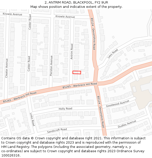 2, ANTRIM ROAD, BLACKPOOL, FY2 9UR: Location map and indicative extent of plot