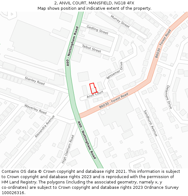 2, ANVIL COURT, MANSFIELD, NG18 4FX: Location map and indicative extent of plot