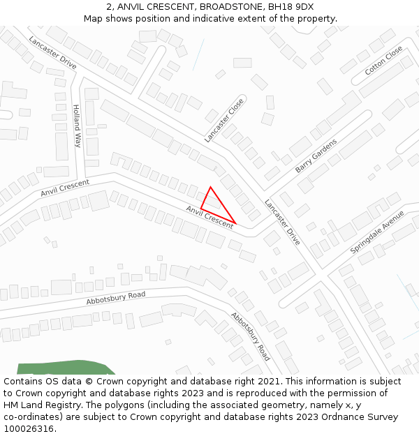 2, ANVIL CRESCENT, BROADSTONE, BH18 9DX: Location map and indicative extent of plot