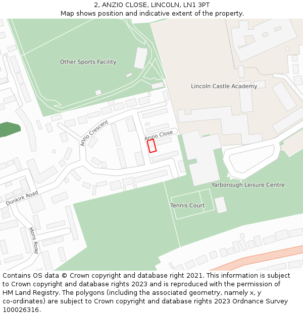 2, ANZIO CLOSE, LINCOLN, LN1 3PT: Location map and indicative extent of plot