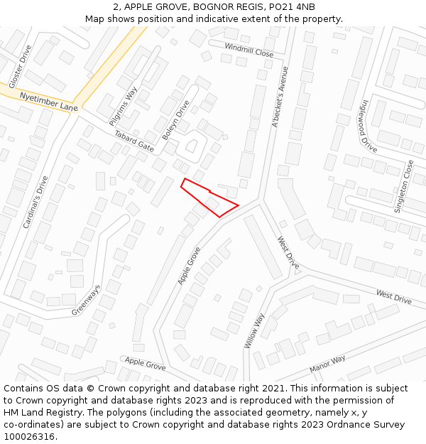 2, APPLE GROVE, BOGNOR REGIS, PO21 4NB: Location map and indicative extent of plot