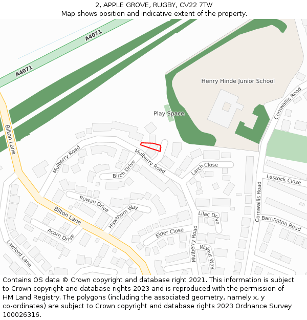 2, APPLE GROVE, RUGBY, CV22 7TW: Location map and indicative extent of plot