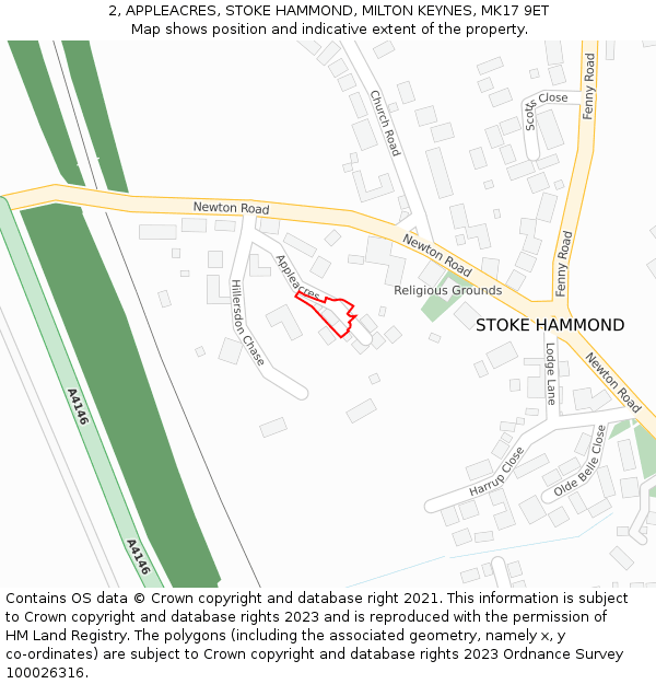 2, APPLEACRES, STOKE HAMMOND, MILTON KEYNES, MK17 9ET: Location map and indicative extent of plot