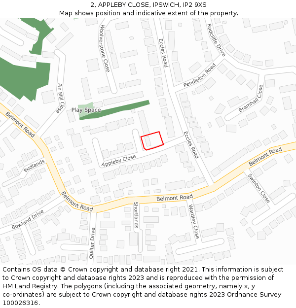 2, APPLEBY CLOSE, IPSWICH, IP2 9XS: Location map and indicative extent of plot
