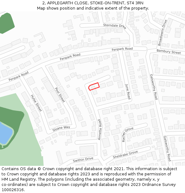 2, APPLEGARTH CLOSE, STOKE-ON-TRENT, ST4 3RN: Location map and indicative extent of plot