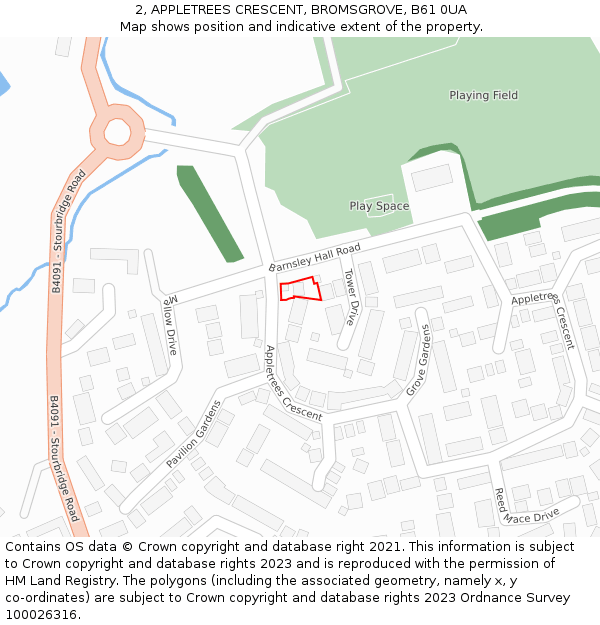 2, APPLETREES CRESCENT, BROMSGROVE, B61 0UA: Location map and indicative extent of plot