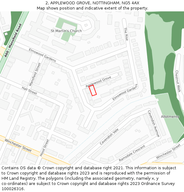 2, APPLEWOOD GROVE, NOTTINGHAM, NG5 4AX: Location map and indicative extent of plot
