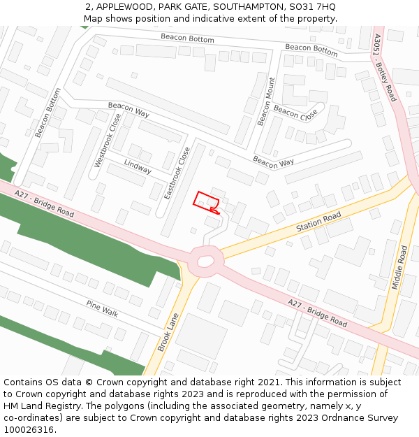 2, APPLEWOOD, PARK GATE, SOUTHAMPTON, SO31 7HQ: Location map and indicative extent of plot