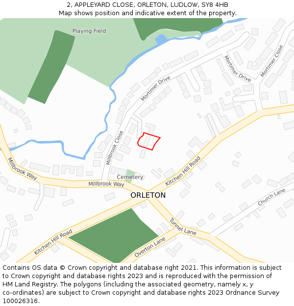 2, APPLEYARD CLOSE, ORLETON, LUDLOW, SY8 4HB: Location map and indicative extent of plot