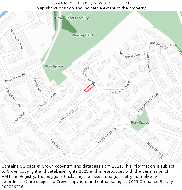 2, AQUALATE CLOSE, NEWPORT, TF10 7TF: Location map and indicative extent of plot