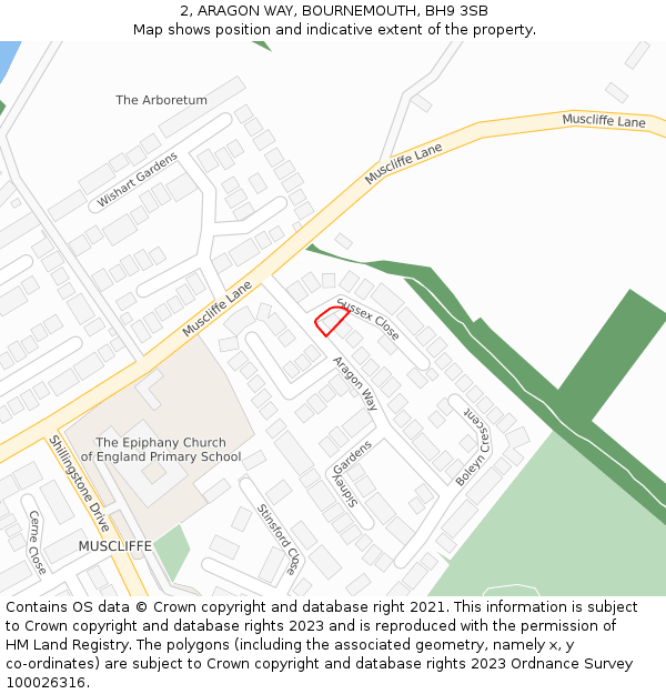 2, ARAGON WAY, BOURNEMOUTH, BH9 3SB: Location map and indicative extent of plot