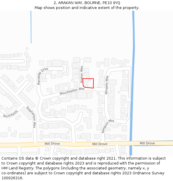 2, ARAKAN WAY, BOURNE, PE10 9YQ: Location map and indicative extent of plot