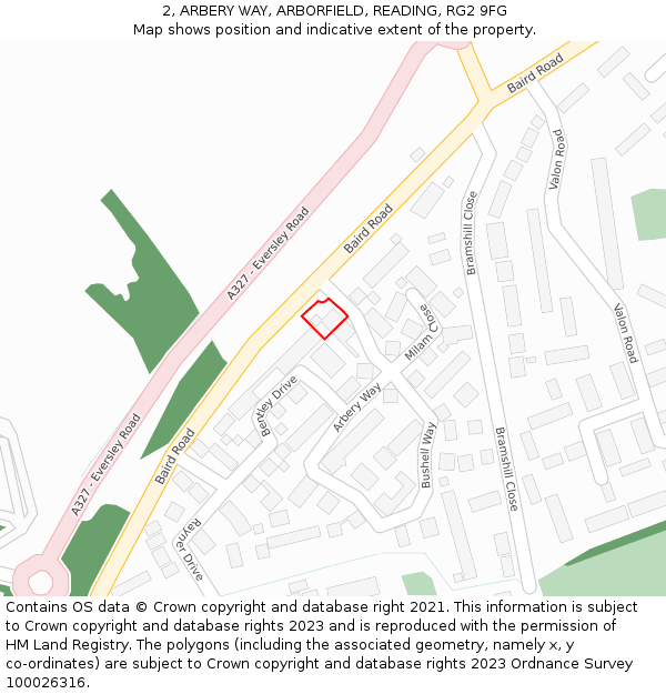 2, ARBERY WAY, ARBORFIELD, READING, RG2 9FG: Location map and indicative extent of plot