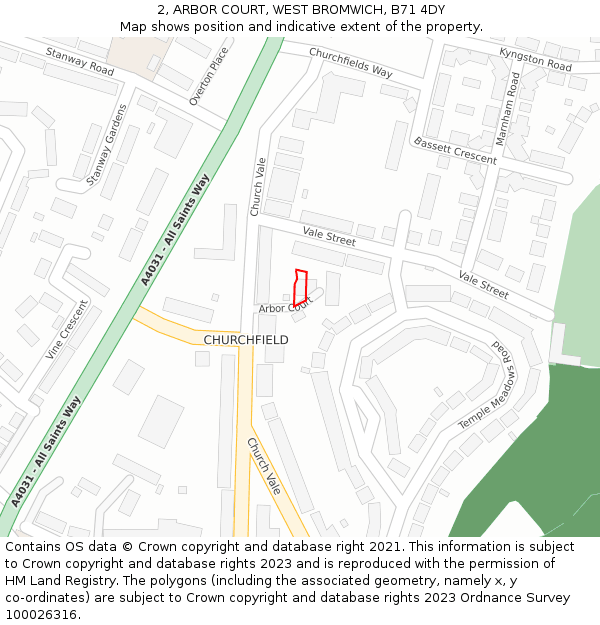 2, ARBOR COURT, WEST BROMWICH, B71 4DY: Location map and indicative extent of plot