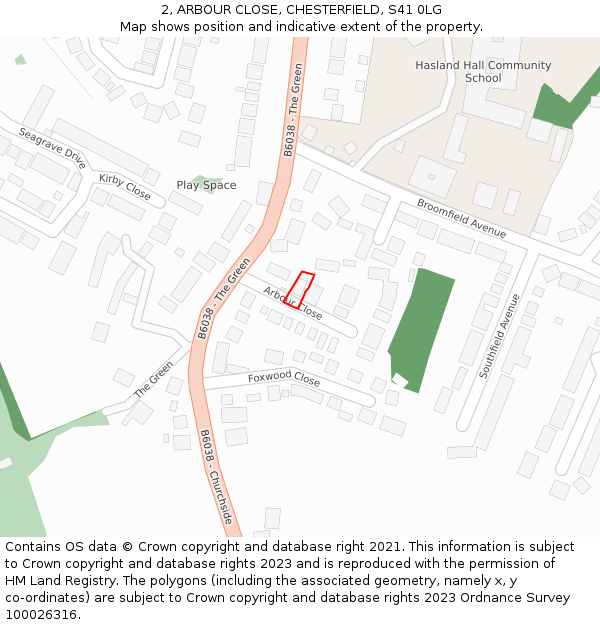 2, ARBOUR CLOSE, CHESTERFIELD, S41 0LG: Location map and indicative extent of plot