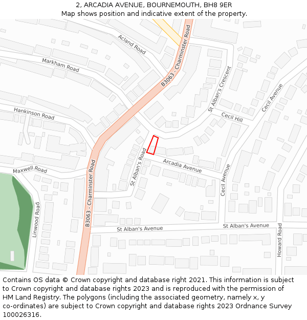 2, ARCADIA AVENUE, BOURNEMOUTH, BH8 9ER: Location map and indicative extent of plot