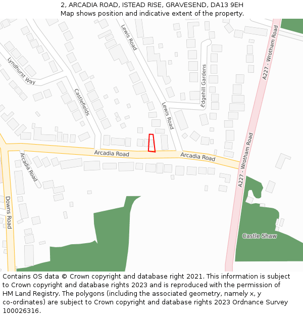 2, ARCADIA ROAD, ISTEAD RISE, GRAVESEND, DA13 9EH: Location map and indicative extent of plot