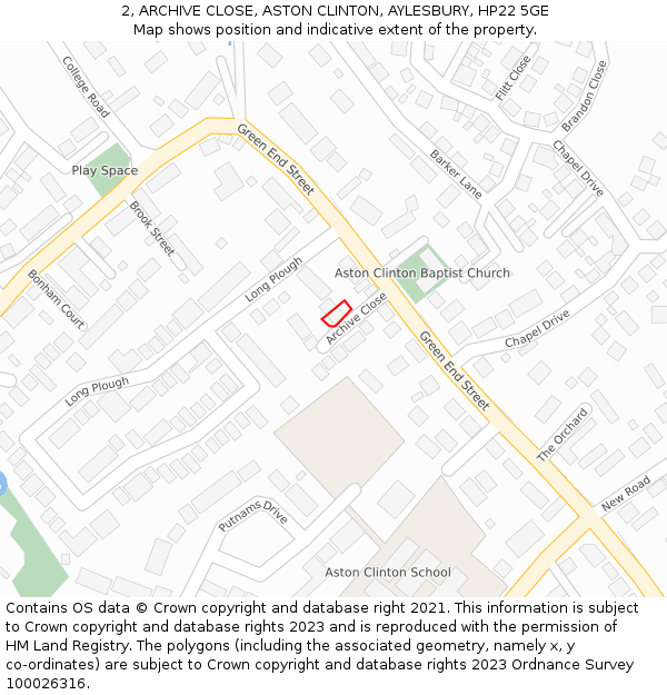 2, ARCHIVE CLOSE, ASTON CLINTON, AYLESBURY, HP22 5GE: Location map and indicative extent of plot