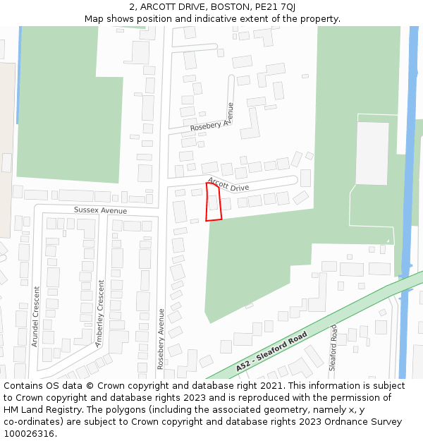 2, ARCOTT DRIVE, BOSTON, PE21 7QJ: Location map and indicative extent of plot