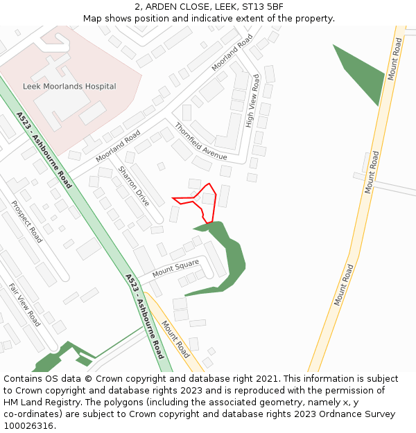 2, ARDEN CLOSE, LEEK, ST13 5BF: Location map and indicative extent of plot