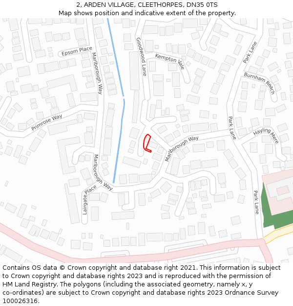 2, ARDEN VILLAGE, CLEETHORPES, DN35 0TS: Location map and indicative extent of plot