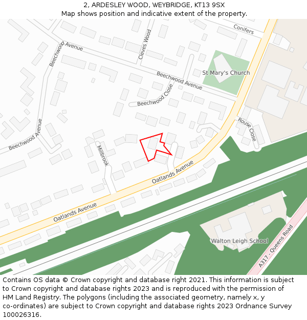 2, ARDESLEY WOOD, WEYBRIDGE, KT13 9SX: Location map and indicative extent of plot