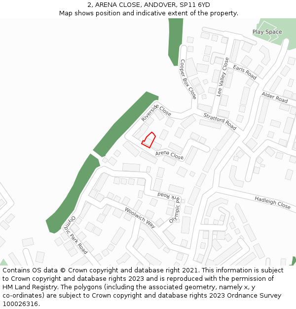 2, ARENA CLOSE, ANDOVER, SP11 6YD: Location map and indicative extent of plot