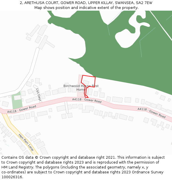 2, ARETHUSA COURT, GOWER ROAD, UPPER KILLAY, SWANSEA, SA2 7EW: Location map and indicative extent of plot