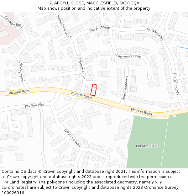 2, ARGYLL CLOSE, MACCLESFIELD, SK10 3QA: Location map and indicative extent of plot