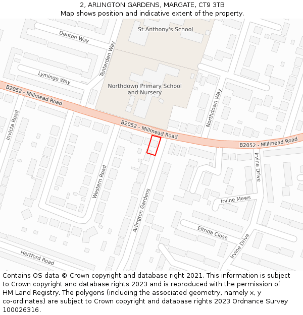 2, ARLINGTON GARDENS, MARGATE, CT9 3TB: Location map and indicative extent of plot