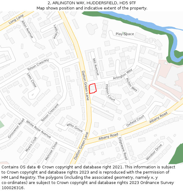 2, ARLINGTON WAY, HUDDERSFIELD, HD5 9TF: Location map and indicative extent of plot