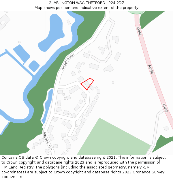 2, ARLINGTON WAY, THETFORD, IP24 2DZ: Location map and indicative extent of plot