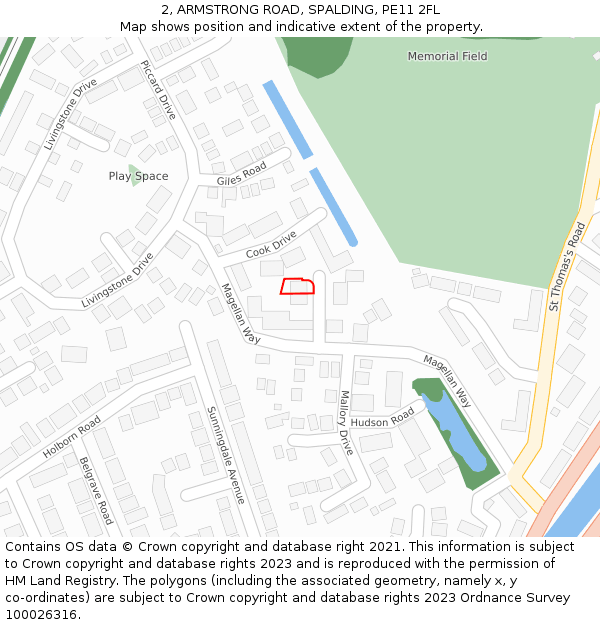 2, ARMSTRONG ROAD, SPALDING, PE11 2FL: Location map and indicative extent of plot