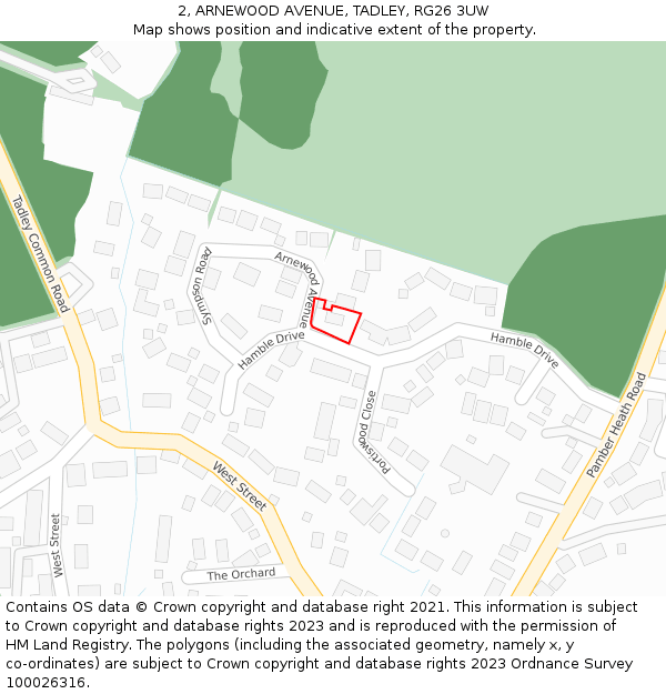 2, ARNEWOOD AVENUE, TADLEY, RG26 3UW: Location map and indicative extent of plot