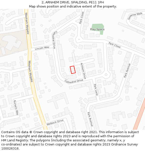 2, ARNHEM DRIVE, SPALDING, PE11 1PH: Location map and indicative extent of plot