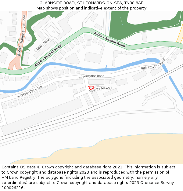 2, ARNSIDE ROAD, ST LEONARDS-ON-SEA, TN38 8AB: Location map and indicative extent of plot