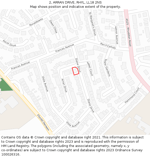 2, ARRAN DRIVE, RHYL, LL18 2NS: Location map and indicative extent of plot