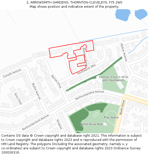 2, ARROWSMITH GARDENS, THORNTON-CLEVELEYS, FY5 2WS: Location map and indicative extent of plot