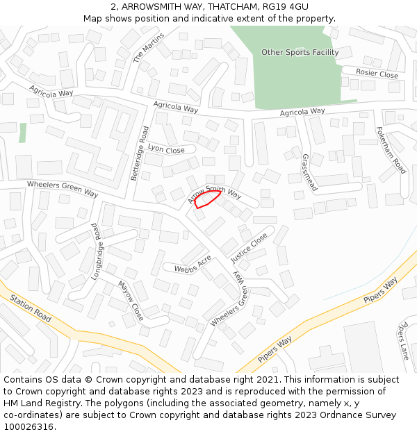 2, ARROWSMITH WAY, THATCHAM, RG19 4GU: Location map and indicative extent of plot