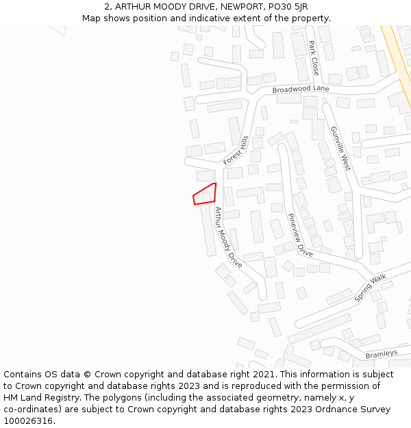 2, ARTHUR MOODY DRIVE, NEWPORT, PO30 5JR: Location map and indicative extent of plot