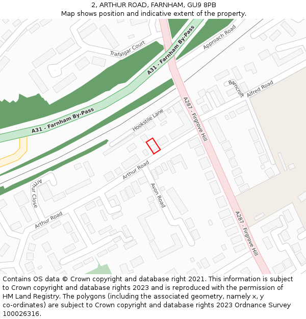 2, ARTHUR ROAD, FARNHAM, GU9 8PB: Location map and indicative extent of plot