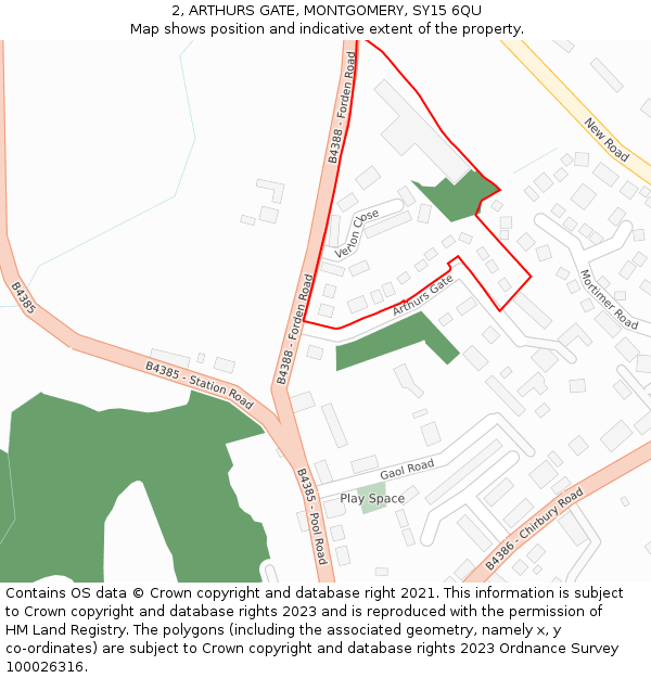 2, ARTHURS GATE, MONTGOMERY, SY15 6QU: Location map and indicative extent of plot