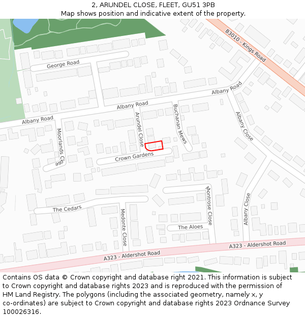 2, ARUNDEL CLOSE, FLEET, GU51 3PB: Location map and indicative extent of plot