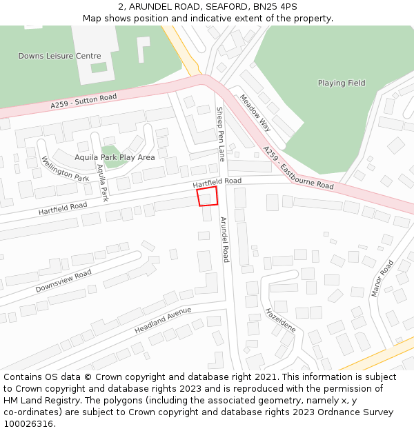 2, ARUNDEL ROAD, SEAFORD, BN25 4PS: Location map and indicative extent of plot