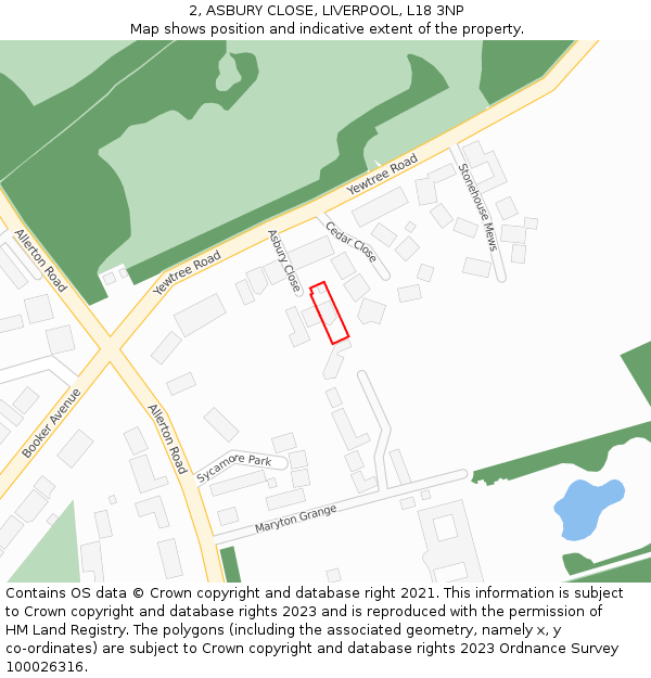 2, ASBURY CLOSE, LIVERPOOL, L18 3NP: Location map and indicative extent of plot