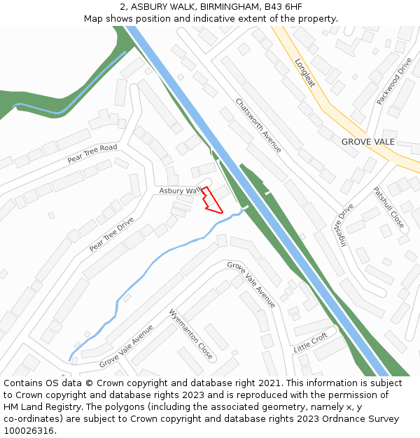 2, ASBURY WALK, BIRMINGHAM, B43 6HF: Location map and indicative extent of plot