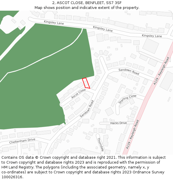 2, ASCOT CLOSE, BENFLEET, SS7 3SF: Location map and indicative extent of plot