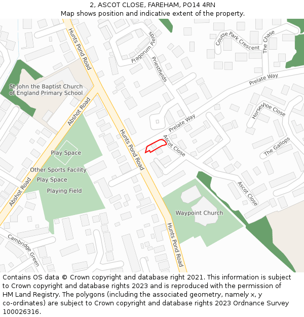 2, ASCOT CLOSE, FAREHAM, PO14 4RN: Location map and indicative extent of plot